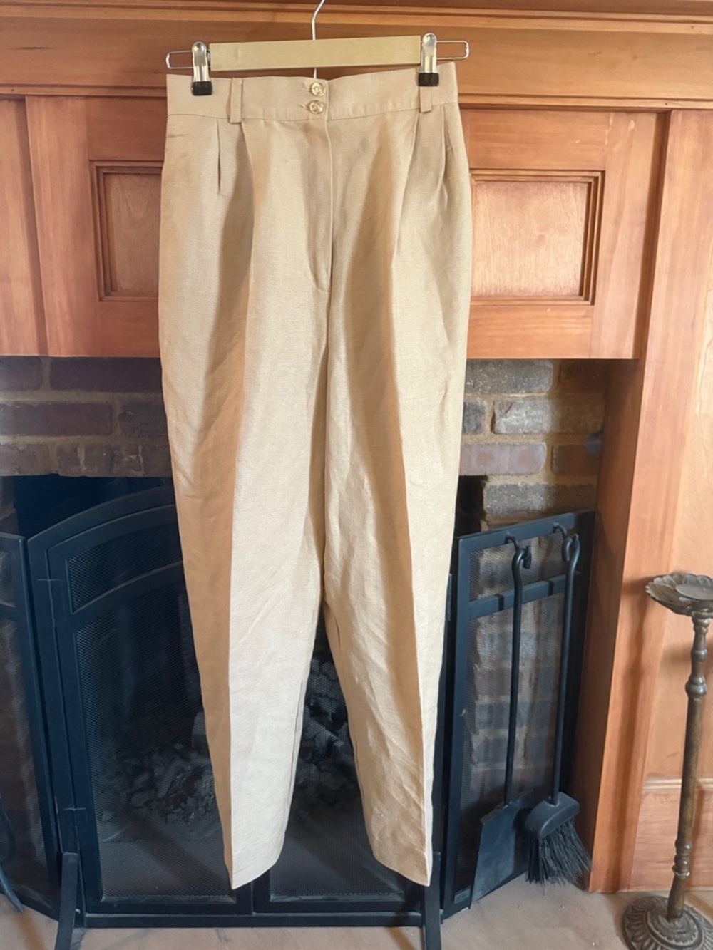 VTG 80s 90s Harve Benard Classic Tan Pleated Linen Blend Petite Dress Pants 0/2